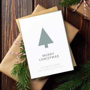 Minimal Christmas Tree   Sage Green Clean Simple Holiday Card