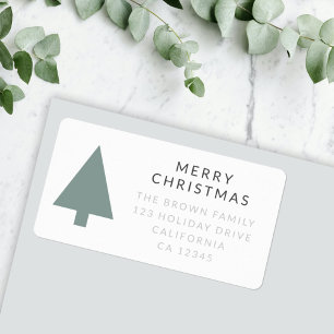 Minimal Christmas Tree   Sage Green Clean Simple Label