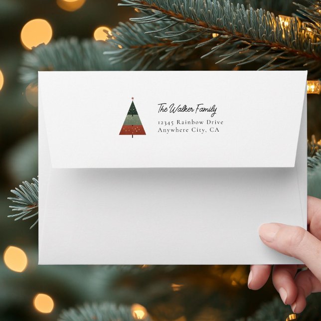 Minimal, Christmas, Tree, Script Font Envelope (Minimal, Christmas, Tree, Script Font Envelope, Watercolor, Illustration.)