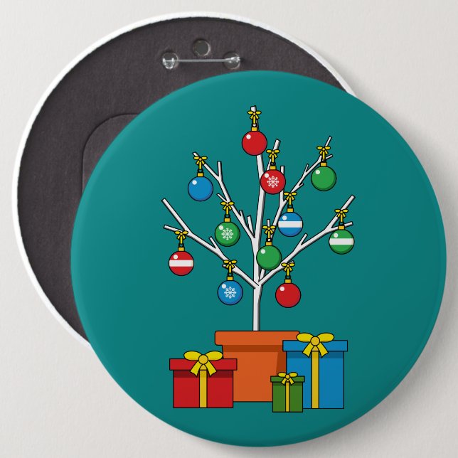 Minimal Christmas Tree with Presents 6 Cm Round Badge (Front & Back)