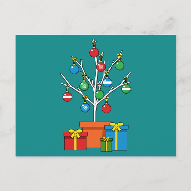 Minimal Christmas Tree with Presents Holiday Postcard (Front)