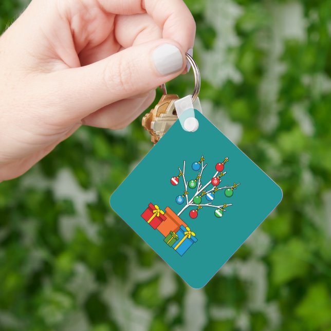 Minimal Christmas Tree with Presents Key Ring (Hand)