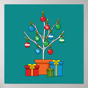 Minimal Christmas Tree with Presents Poster