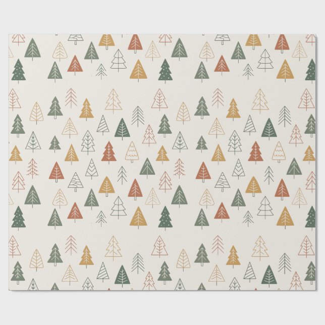 Minimal Christmas Trees Pattern Wrapping Paper (Flat)