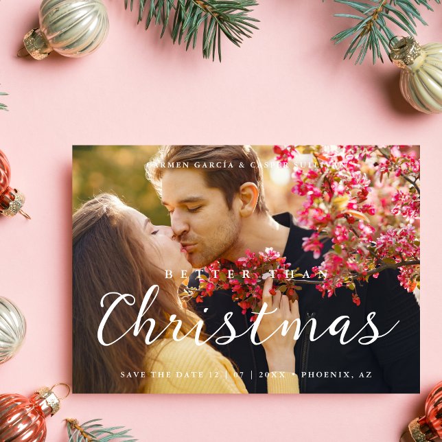 Minimal Christmas Wedding Photo Cute Script Save The Date (Minimal Christmas Wedding Photo Cute Script Calligraphy Save the date Card with Envelope.)