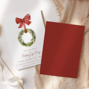 Minimal Christmas Wreath Holiday Open House Invitation