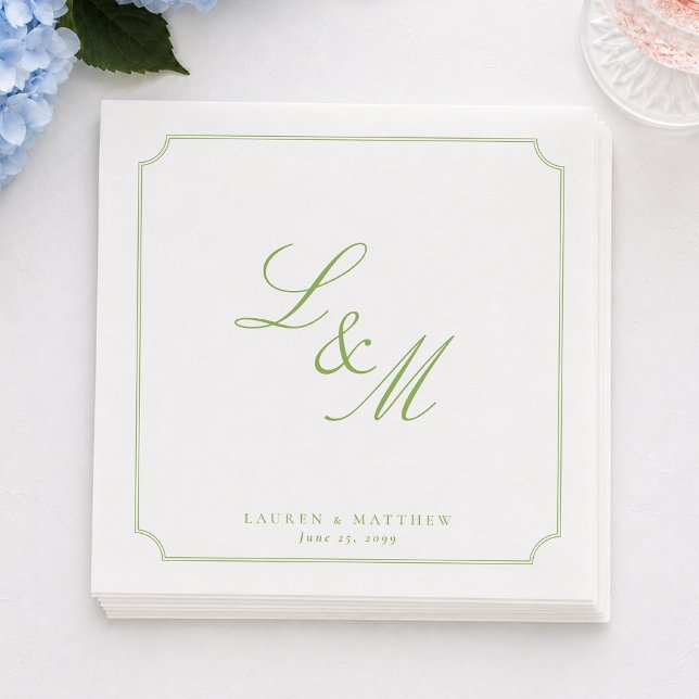 Minimal Citrus Green Monogram Wedding Napkins (Creator Uploaded)