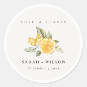 Minimal Citrus Lemon Botanical Boho Wedding Classic Round Sticker