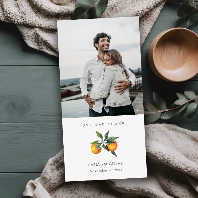 Minimal Citrus Orange Boho Botanical Wedding Photo Thank You Card (Creator Uploaded)