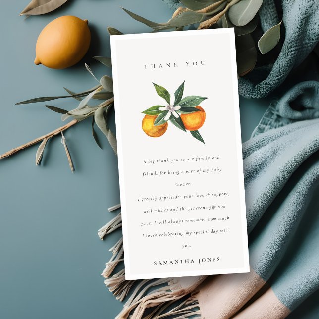 Minimal Citrus Orange Botanical Boho Baby Shower Thank You Card (Creator Uploaded)