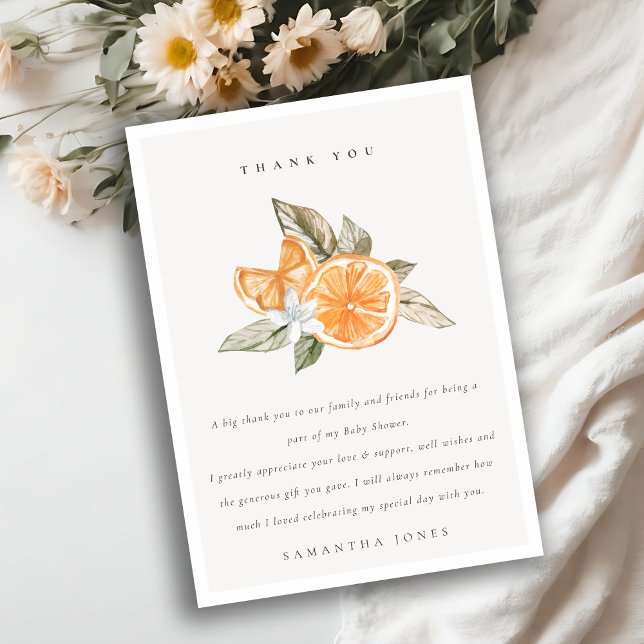 Minimal Citrus Orange Botanical Boho Baby Shower Thank You Card (Creator Uploaded)