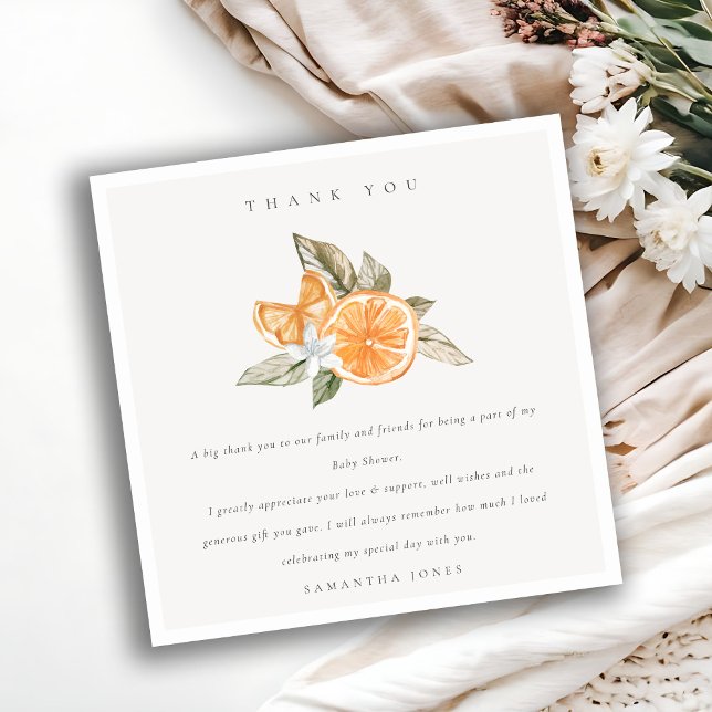 Minimal Citrus Orange Botanical Boho Baby Shower Thank You Card (Creator Uploaded)