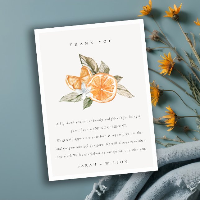 Minimal Citrus Orange Botanical Boho Fauna Wedding Thank You Card (Creator Uploaded)