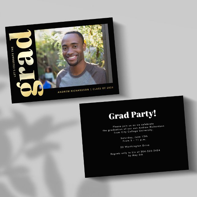 Minimal Classic Black Gold Photo Graduation Party (Creator Uploaded)
