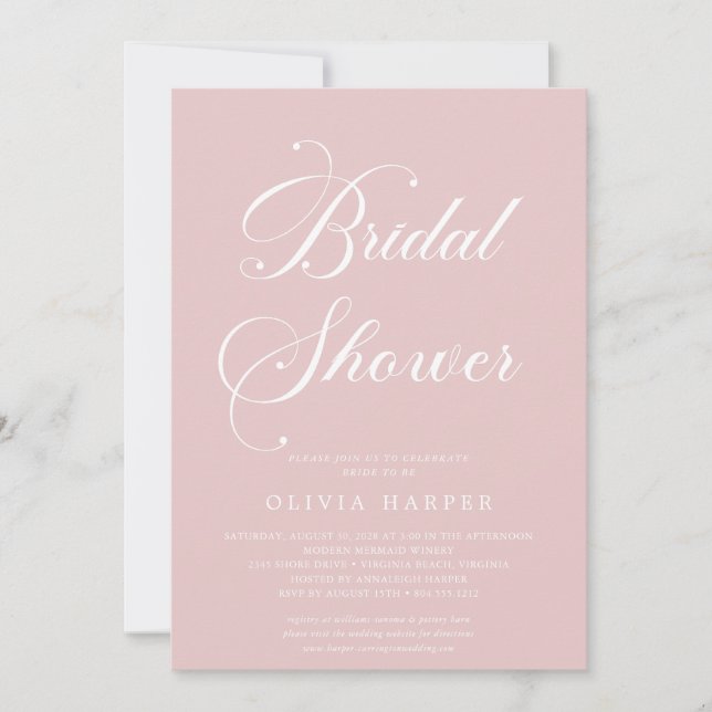 Minimal Classic Blush Script Bridal Shower  Invitation (Front)