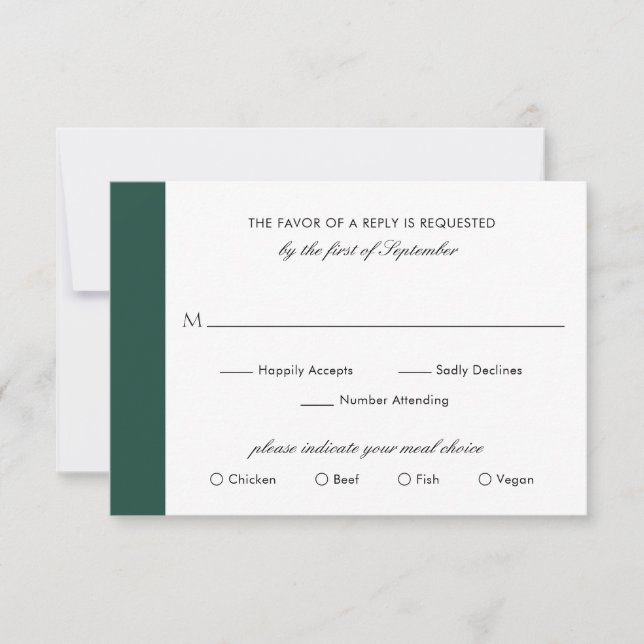 Minimal Classic Elegant Emerald Green Wedding RSVP Card (Front)