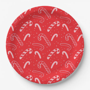 Minimal Classic Festive Holiday Red Candy Canes Paper Plate