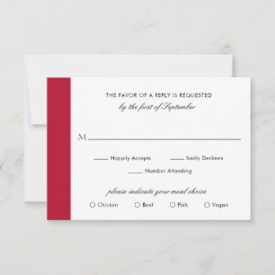 Minimal Classic Formal Elegant Black Red Wedding RSVP Card