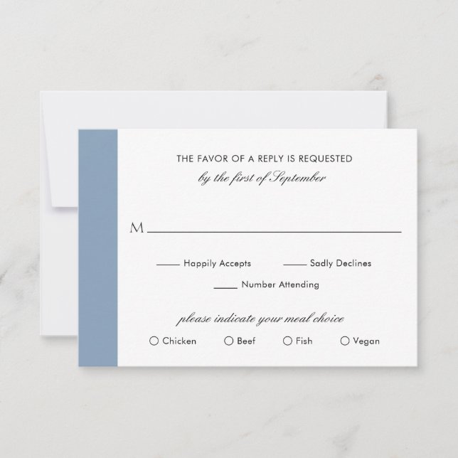 Minimal Classic Formal Elegant Dusty Blue Wedding RSVP Card (Front)