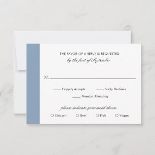 Minimal Classic Formal Elegant Dusty Blue Wedding RSVP Card