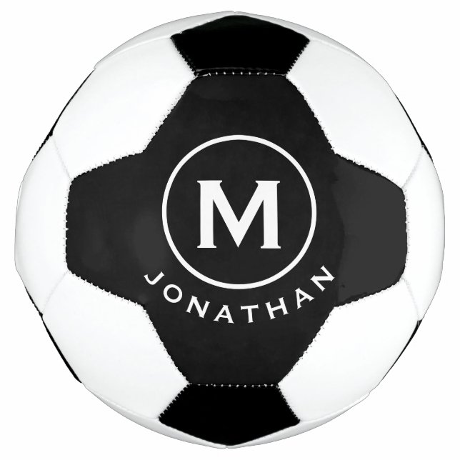 Minimal Classic Monogram Black White Soccer Ball (Front)