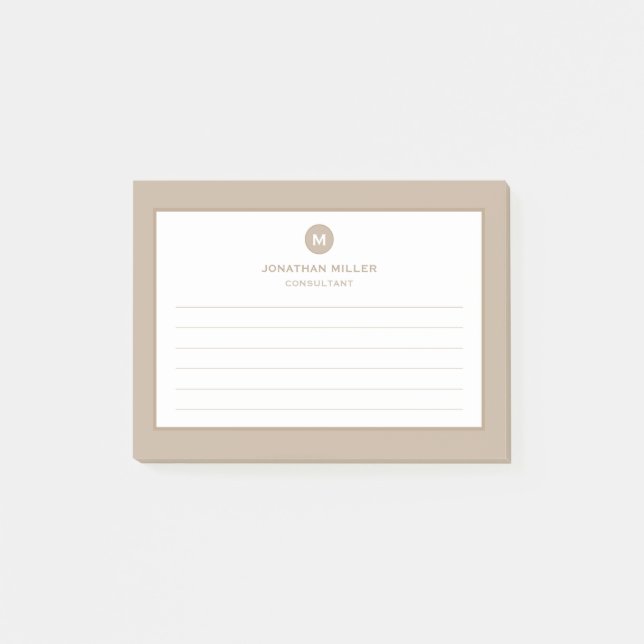Minimal Classic Monogram Lined Beige Post-it Notes (Front)