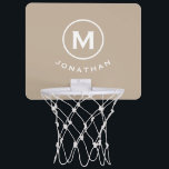 Minimal Classic Monogram Mini Basketball Hoop<br><div class="desc">Modern mini basketball hoop with classic block typography initial and name in white medallion on beige background. Personalise with name and initial.</div>