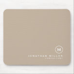 Minimal Classic Monogram Name Beige Mouse Pad<br><div class="desc">Minimalist monogram design with classic block monogram medallion in a classic font with personalised name and title below on a simple black background. Personalise for your custom use.</div>