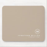 Minimal Classic Monogram Name Beige Mouse Pad<br><div class="desc">Minimalist monogram design with classic block monogram medallion in a classic font with personalised name and title below on a simple black background. Personalise for your custom use.</div>