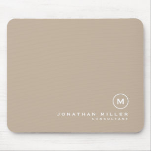 Minimal Classic Monogram Name Beige Mouse Pad