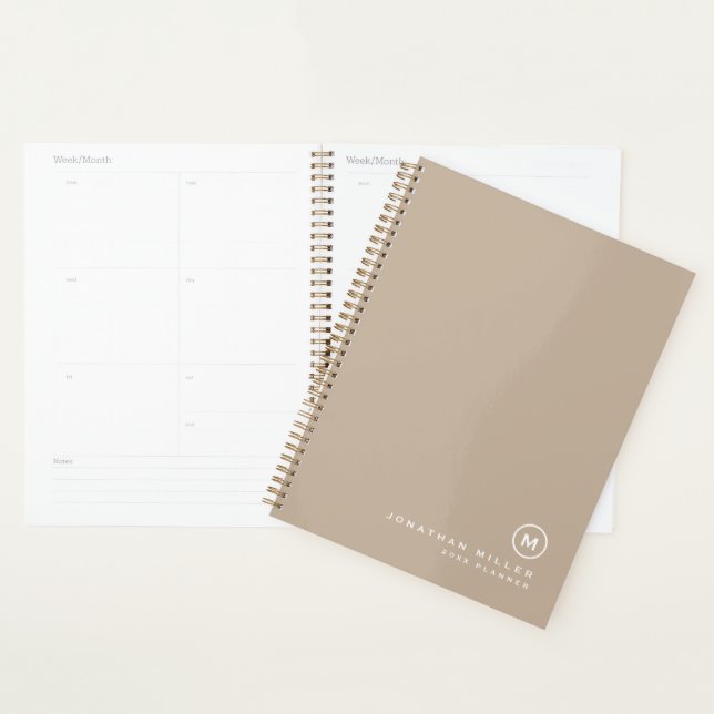 Minimal Classic Monogram Name Date Beige Planner (Display)