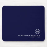 Minimal Classic Monogram Navy Blue Mouse Pad<br><div class="desc">Minimalist monogram design with classic block monogram medallion in a classic font with personalised name and title or custom text below on a simple navy blue background. Personalise for your custom use.</div>