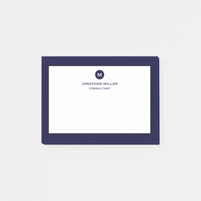 Minimal Classic Monogram Navy Blue Post-it Notes (Front)
