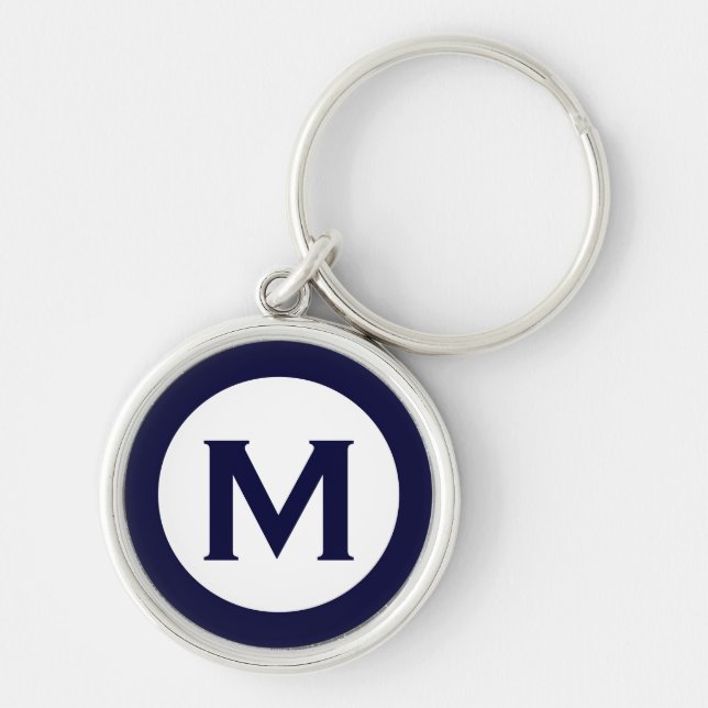 Minimal Classic Navy Monogram Initial Letter Key Ring (Front)