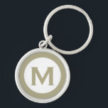 Minimal Classic Sage Monogram Initial Letter Key Ring<br><div class="desc">Modern monogrammed keychain with monogram initial in sage green and white.</div>