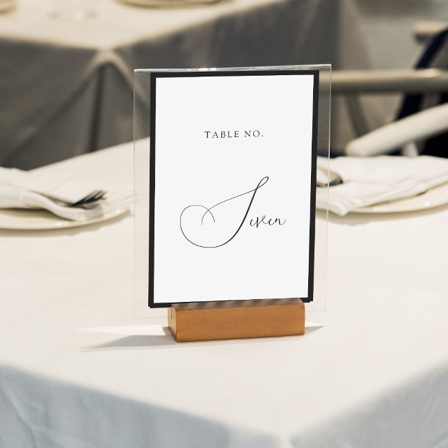 Minimal Classy Black & White Border Script Wedding Table Number (Creator Uploaded)
