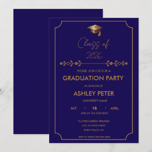 Minimal Classy Blue Grad Party Invitation