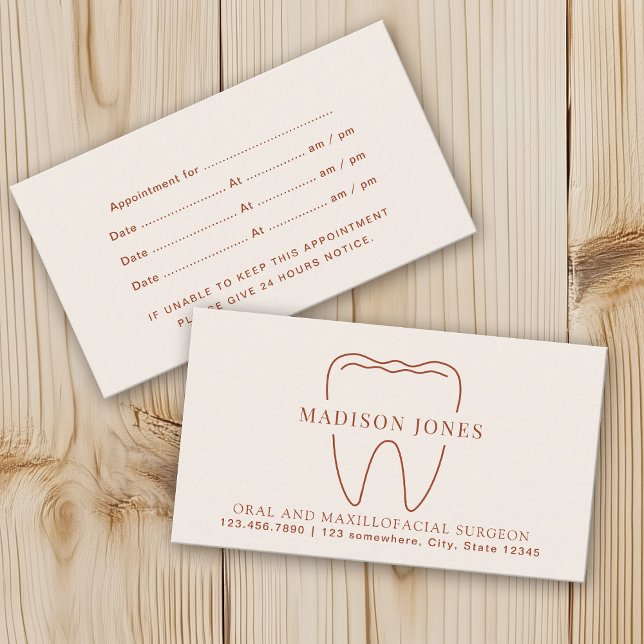 Minimal Classy Terracotta Dentist Appointment Business Card (Creator Uploaded)