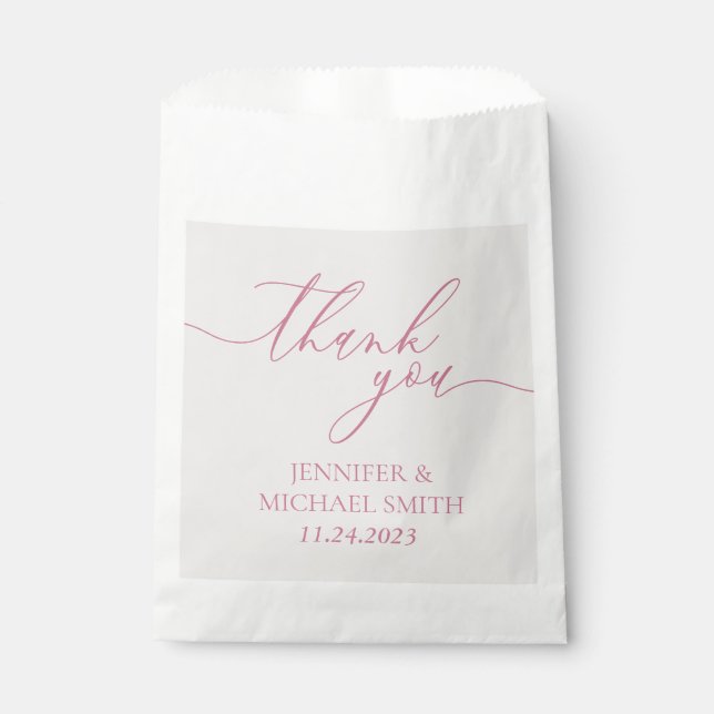 Minimal Clean Beige Script pink Thank You Favour Bag (Front)