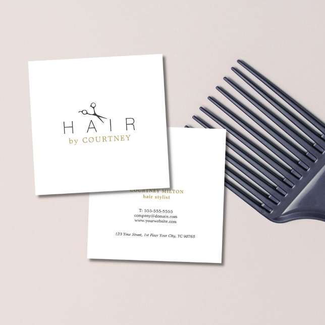 Minimal Clean Elegant White Hair Stylist Square Business Card (Creator Uploaded)