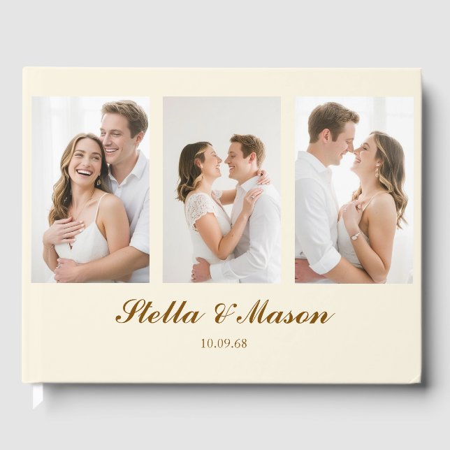 Minimal clean photo romantic wedding guest book (Front)