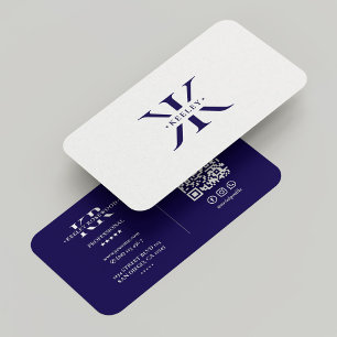 Minimal Clean Professional Monogram K Dark Blue Business Card