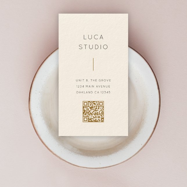 Minimal Clean Simple Modern QR Code Gold and Cream Business Card (A luxurious cream and gold card design combining style and smart connectivity)