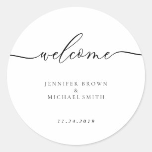 Minimal Clean Simple Script Lettering Welcome Classic Round Sticker