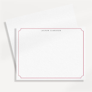 Minimal Clipped Corner Red Border Note Card