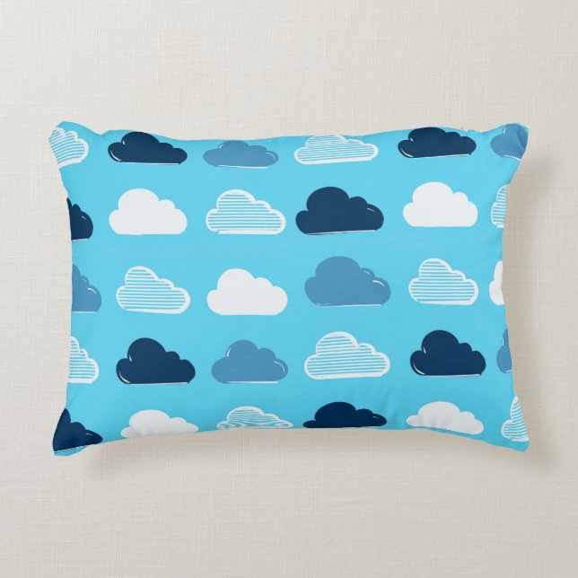 Minimal Clouds Pattern – Blue Sky Vibes Decorative Cushion (Front)