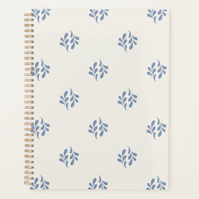 Minimal Coastal Blue Botanical Sprig Pattern Planner (Front)