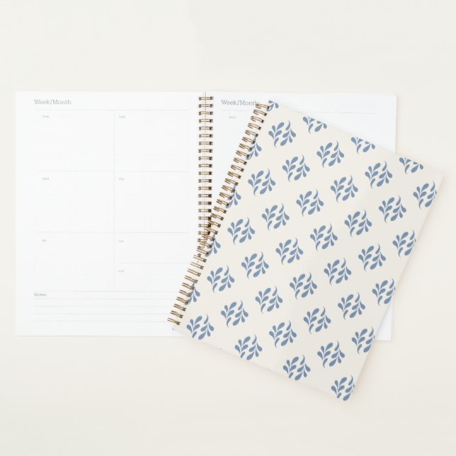 Minimal Coastal Blue Botanical Sprig Pattern Planner (Display)