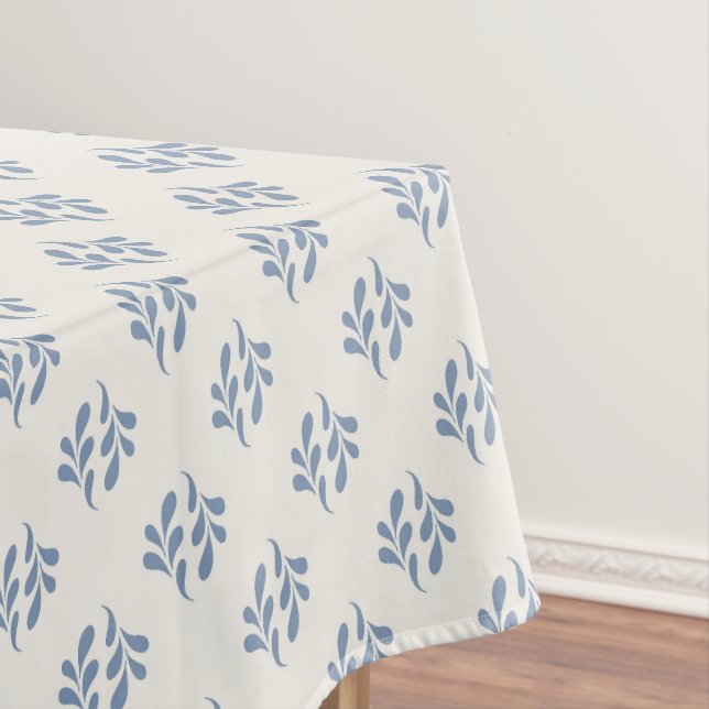 Minimal Coastal Blue Botanical Sprig Pattern Tablecloth (In Situ)