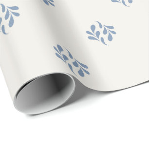 Minimal Coastal Blue Botanical Sprig Pattern Wrapping Paper